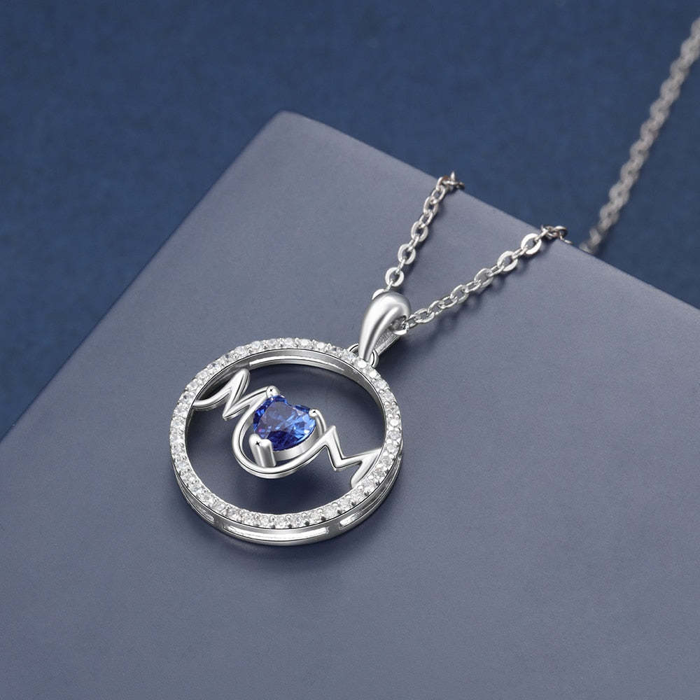 Personalized Customize Heart Birthstone Necklaces & Pendants MOM Circle Necklace with Cubic Zirconia Mothers Day Gift-Florence Scovel