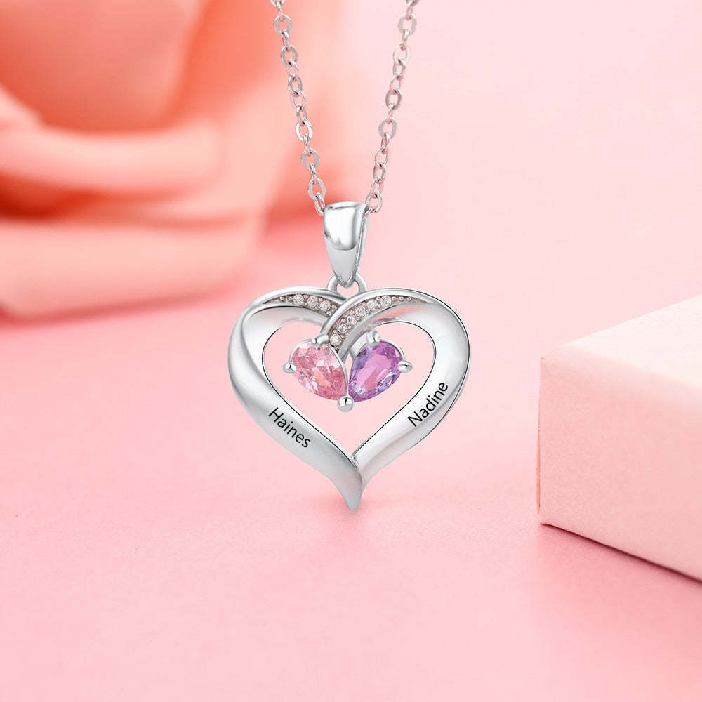 Heart Necklace with Engraving Names - Anniversary Gifts-Florence Scovel
