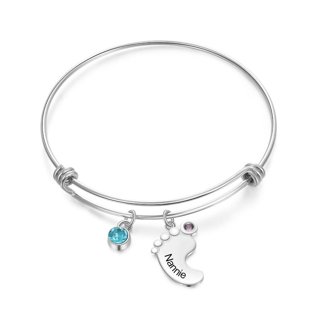 Personalized Engraving Name Baby Feet Bracelets & Bangles for Women Customized 2 Birthstones Charm Bracelets Mom Gifts-Florence Scovel