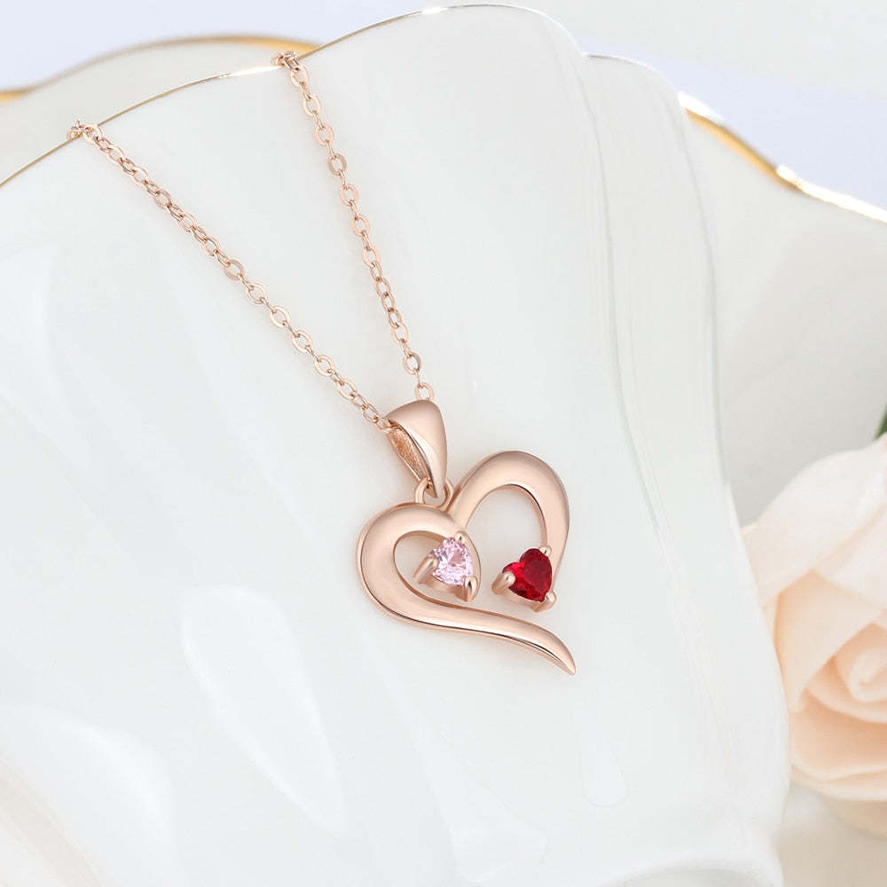 925 Sterling Silver Personalized Heart Necklace with 2 Birthstones Custom Engrave Name Pendant Mothers Day Gift Jewelry-Florence Scovel