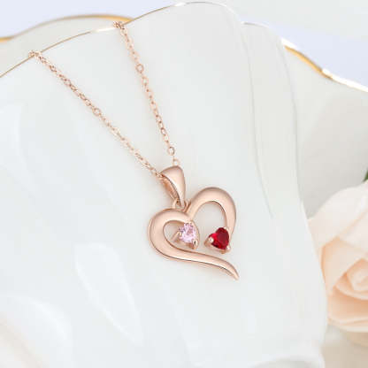 925 Sterling Silver Personalized Heart Necklace with 2 Birthstones Custom Engrave Name Pendant Mothers Day Gift Jewelry-Florence Scovel