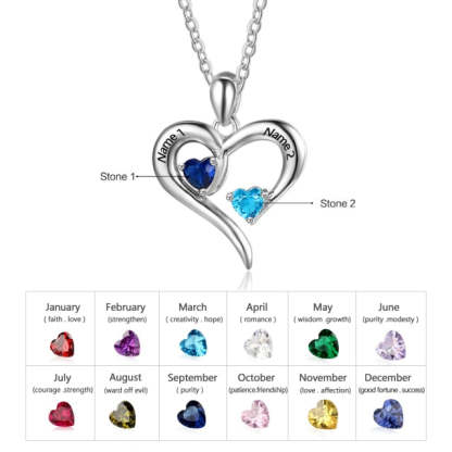 925 Sterling Silver Personalized Heart Necklace with 2 Birthstones Custom Engrave Name Pendant Mothers Day Gift Jewelry-Florence Scovel
