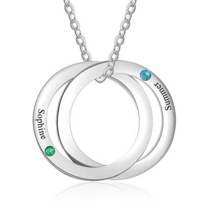 Personalized Double Circles Pendant with Birthstone Custom Name Engraved Stainless Steel Necklace Couple Gift-Florence Scovel