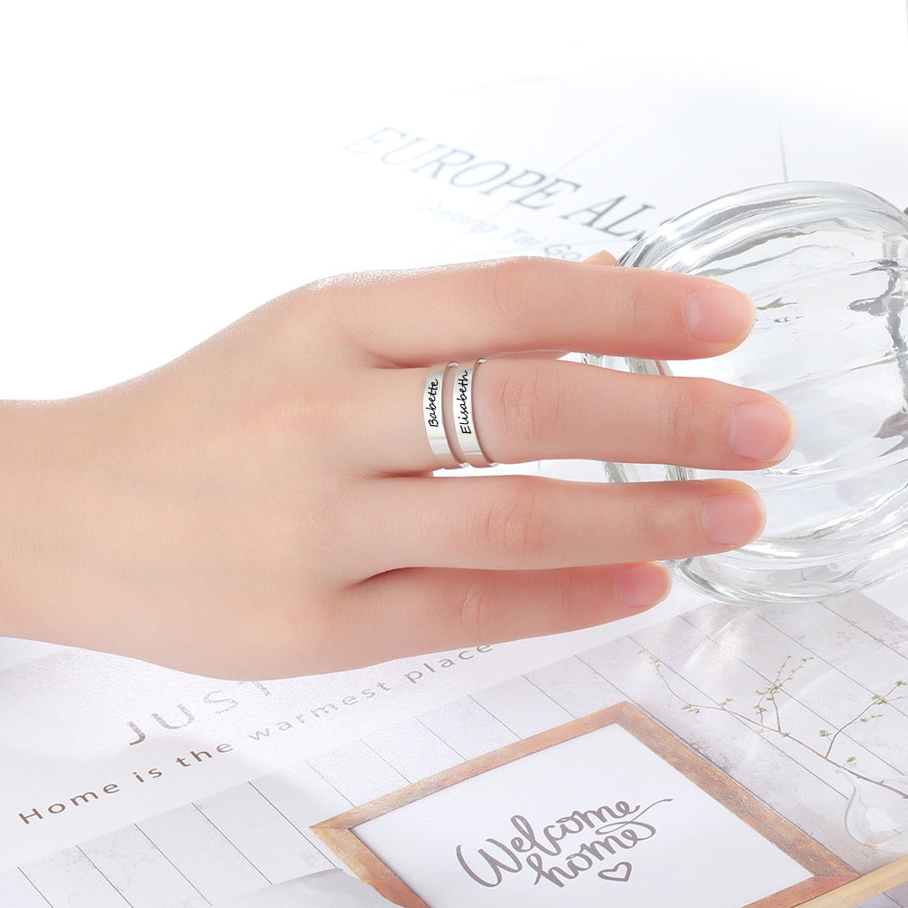 Personalized Double Layered Engraving Name Rings for Women Customized 2 Names Stainless Steel Ring Jewelry-Florence Scovel