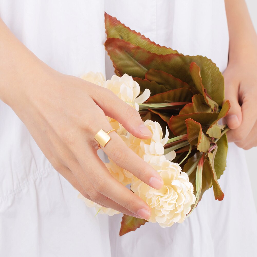 Personalized Jewelry Gold Color Stainless Steel Engraved Rings for Women Customized Square Ring OL Ladies Jewelry-Florence Scovel