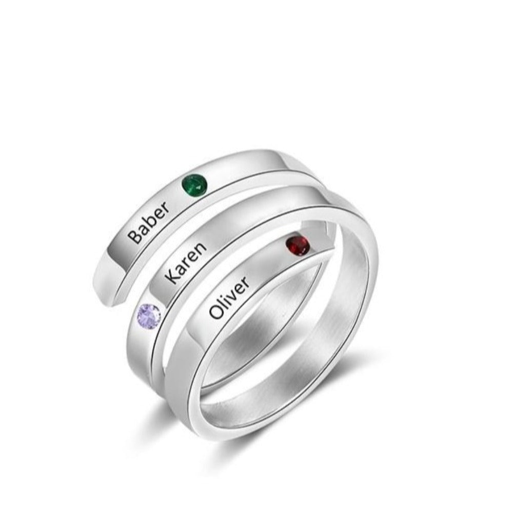 Personalized Mothers Rings Custom Name Birthstone Wrap Rings for Women Engraved Jewelry Anniversary Gifts for Mom-Florence Scovel
