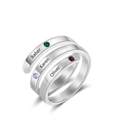 Personalized Mothers Rings Custom Name Birthstone Wrap Rings for Women Engraved Jewelry Anniversary Gifts for Mom-Florence Scovel