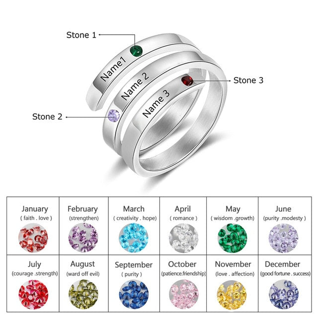 Personalized Mothers Rings Custom Name Birthstone Wrap Rings for Women Engraved Jewelry Anniversary Gifts for Mom-Florence Scovel