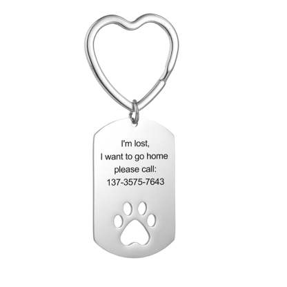 Personalized Pet Paw Print Stainless Steel Keychain-Florence Scovel