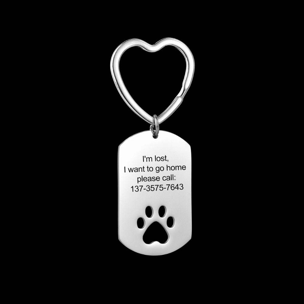 Personalized Pet Paw Print Stainless Steel Keychain-Florence Scovel