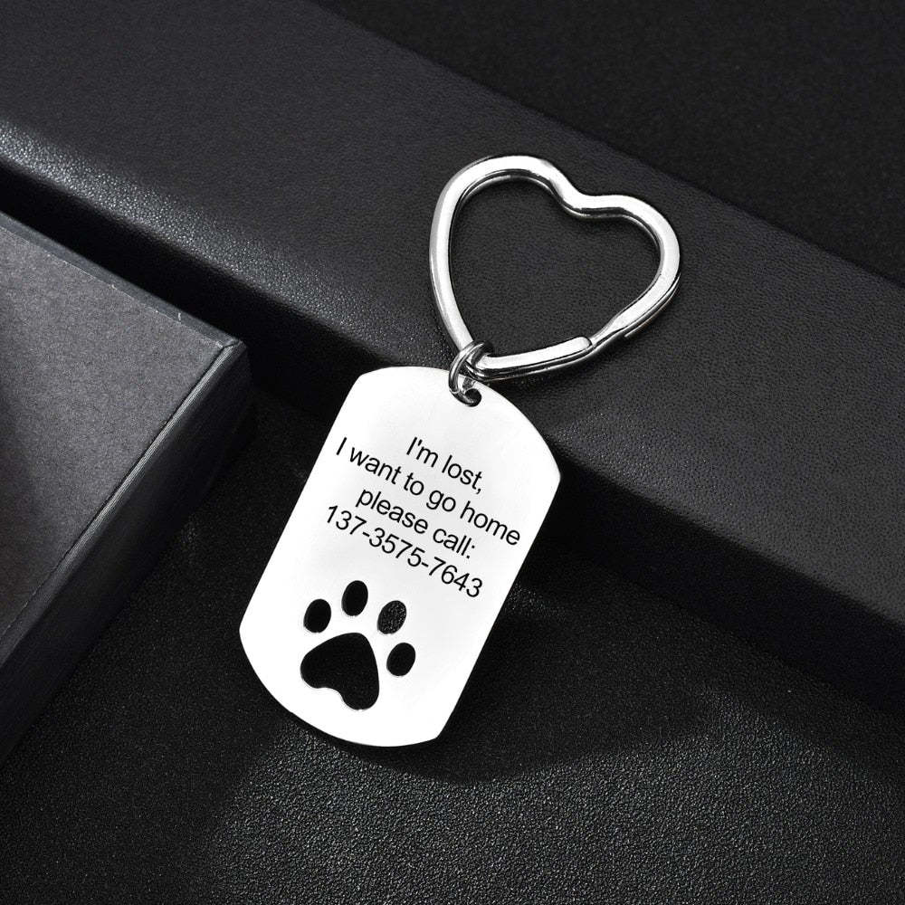 Personalized Pet Paw Print Stainless Steel Keychain-Florence Scovel