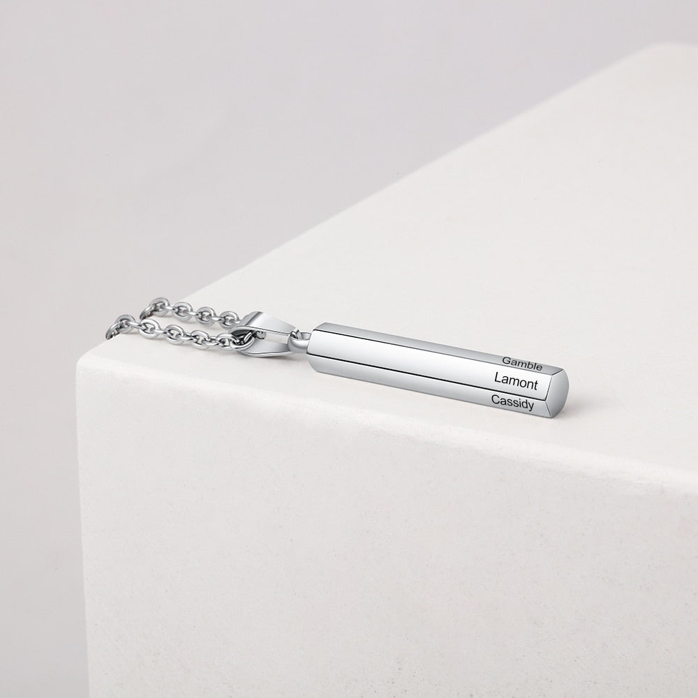 Personalized Stainless Steel Vertical Bar Necklace-Florence Scovel
