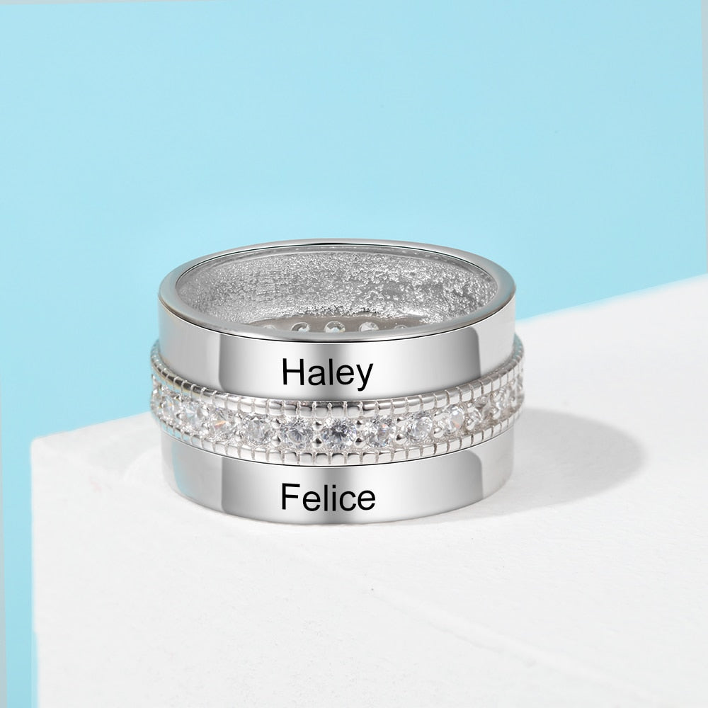 Fashion Personalized Engraved Name Rings for Women Customized Anniversary Engagement Ring with Cubic Zirconia Jewelry Gifts-Florence Scovel