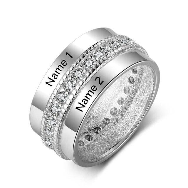 Fashion Personalized Engraved Name Rings for Women Customized Anniversary Engagement Ring with Cubic Zirconia Jewelry Gifts-Florence Scovel