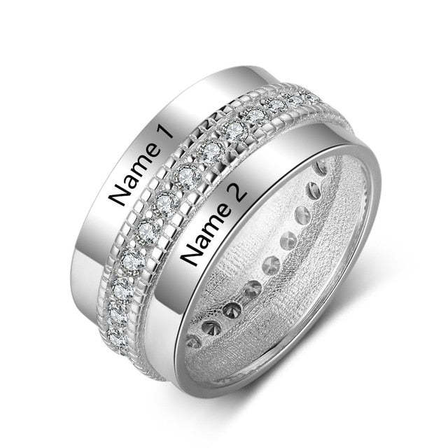 Fashion Personalized Engraved Name Rings for Women Customized Anniversary Engagement Ring with Cubic Zirconia Jewelry Gifts-Florence Scovel