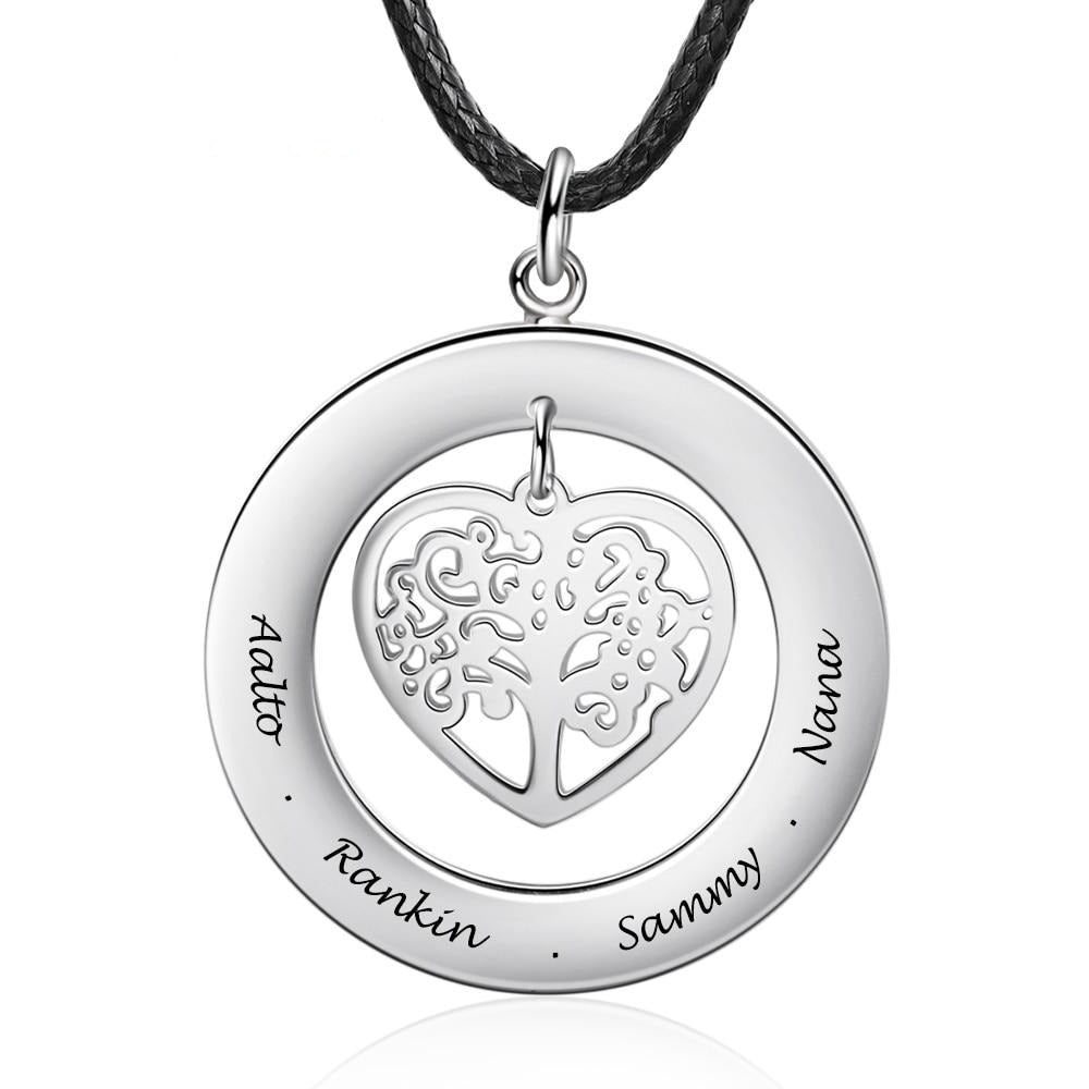 Customized Stainless Steel Tree of Life Men Necklace Personalized Family Names Engrave Pendant for Men Fathers Day Gift-Florence Scovel