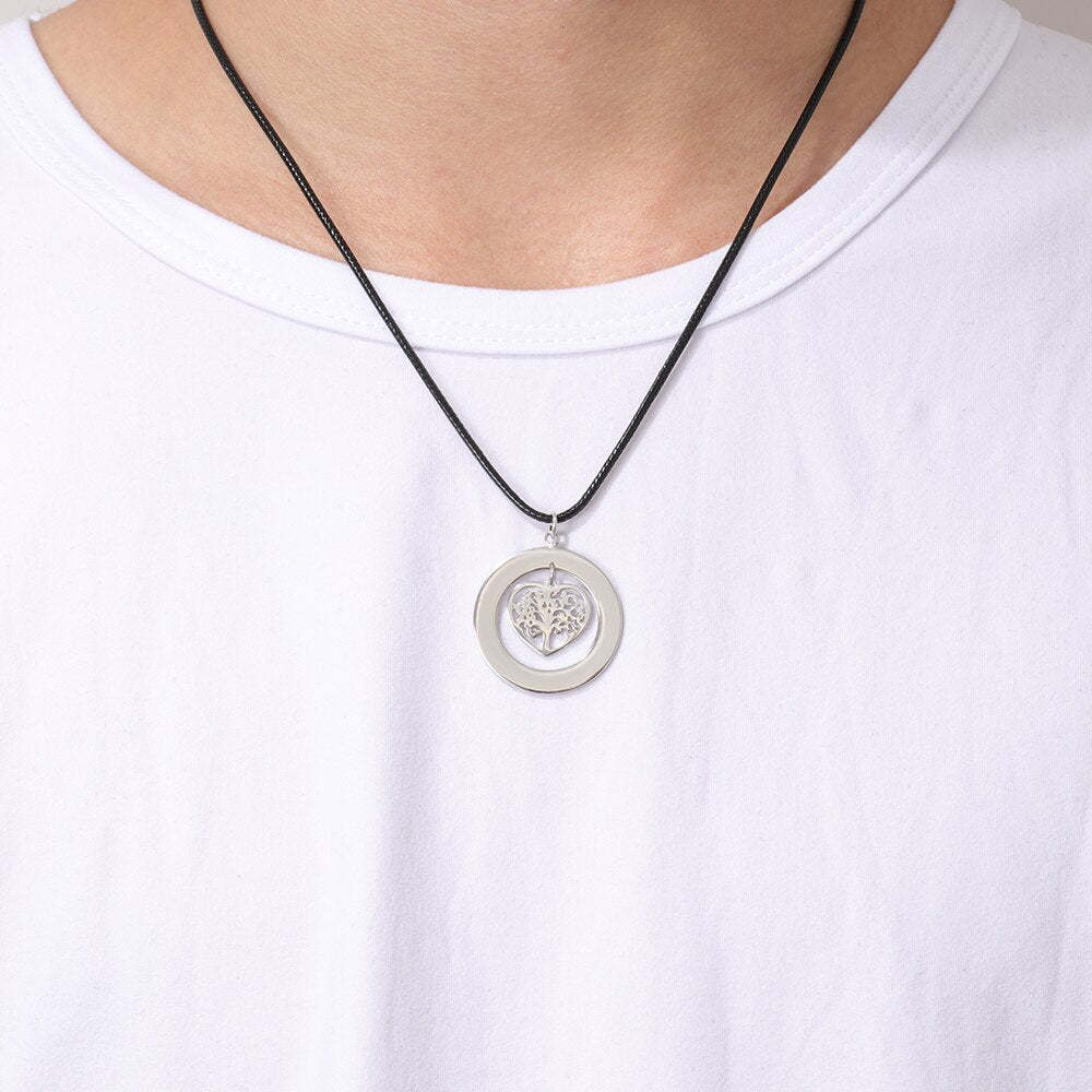 Customized Stainless Steel Tree of Life Men Necklace Personalized Family Names Engrave Pendant for Men Fathers Day Gift-Florence Scovel