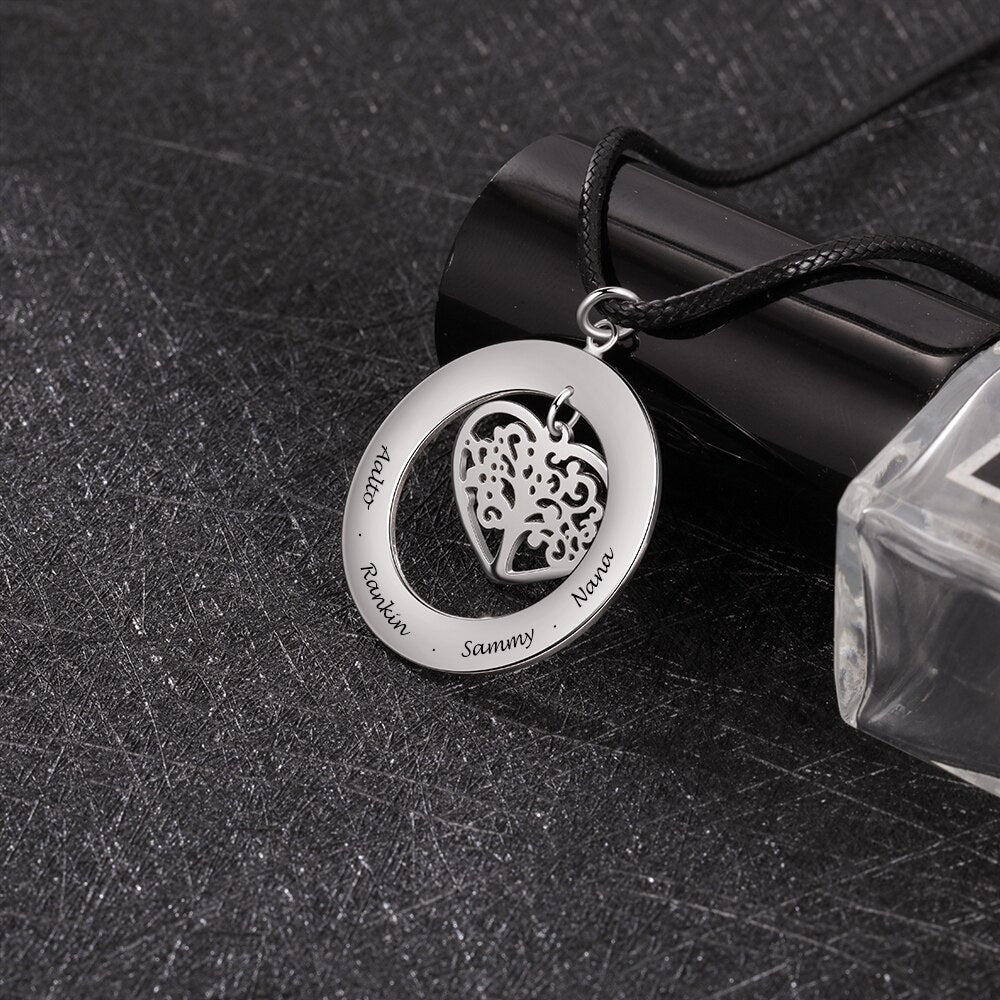 Customized Stainless Steel Tree of Life Men Necklace Personalized Family Names Engrave Pendant for Men Fathers Day Gift-Florence Scovel