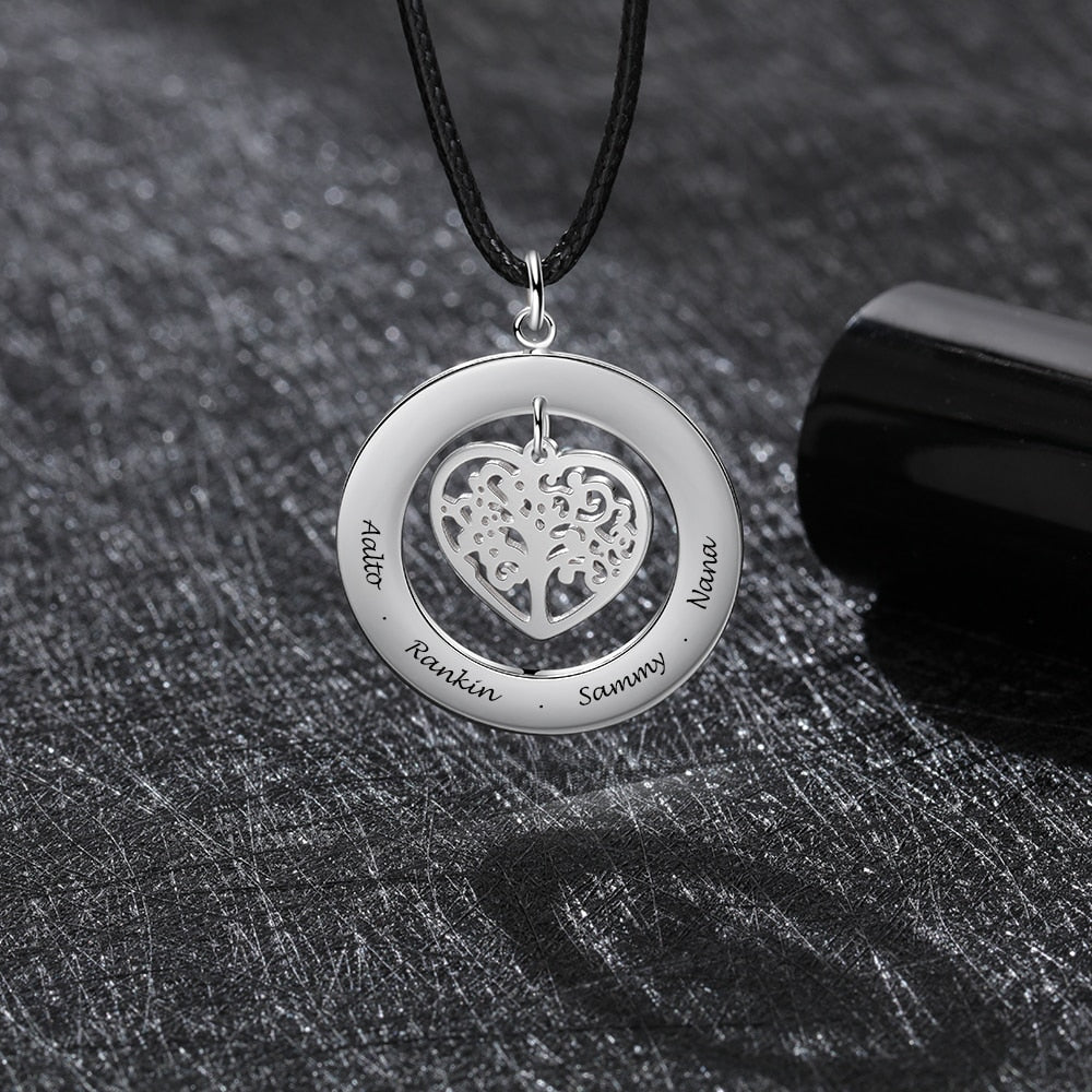 Customized Stainless Steel Tree of Life Men Necklace Personalized Family Names Engrave Pendant for Men Fathers Day Gift-Florence Scovel