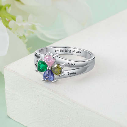 Customized 4 Birthstones Flower Rings for Women Silver Color Personalized Mothers Name Engraved Ring Birthday Gifts-Florence Scovel