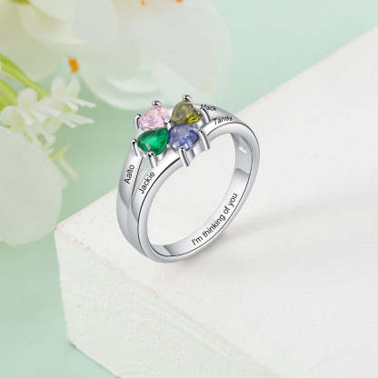 Customized 4 Birthstones Flower Rings for Women Silver Color Personalized Mothers Name Engraved Ring Birthday Gifts-Florence Scovel