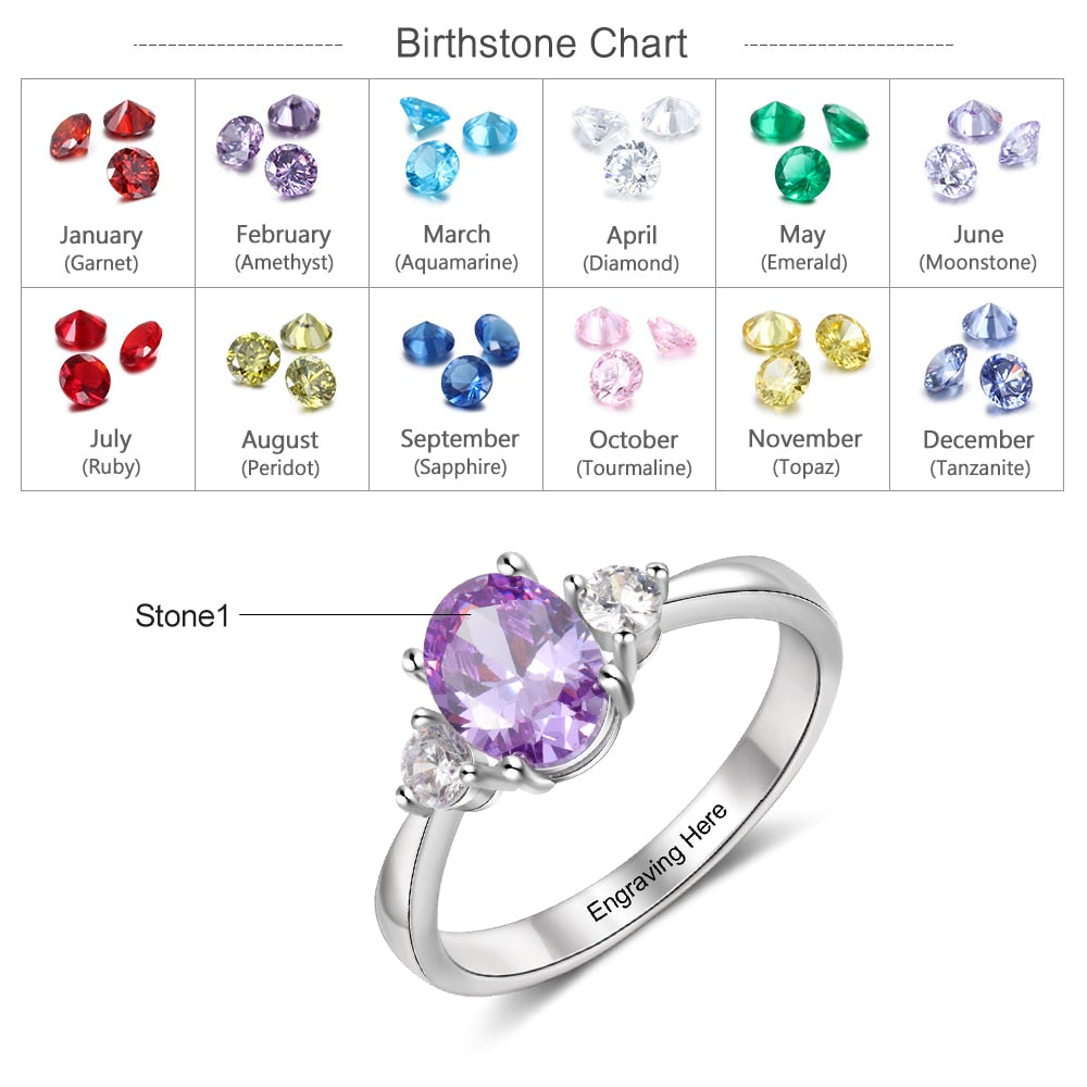 Classic Customized Oval Birthstone Rings for Women Personalized Inside Engraving Promise Ring Wedding Couple Gifts-Florence Scovel
