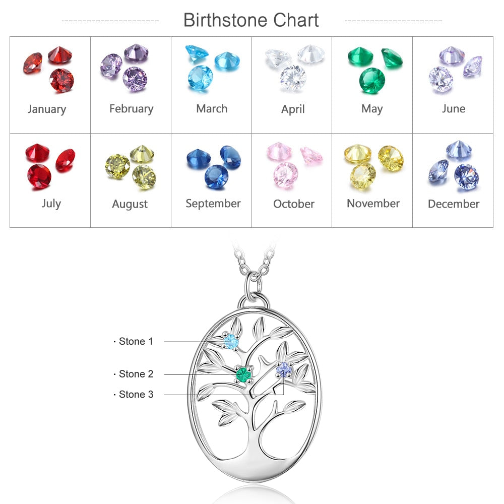 Personalized Tree of Life Pendant Necklace for Women Customized 3 Birthstones Inlaid Jewelry Gifts for Mothers Girls-Florence Scovel
