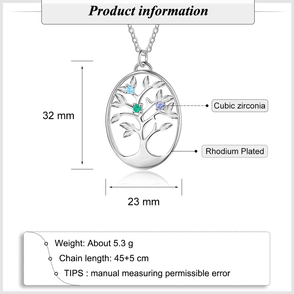 Personalized Tree of Life Pendant Necklace for Women Customized 3 Birthstones Inlaid Jewelry Gifts for Mothers Girls-Florence Scovel