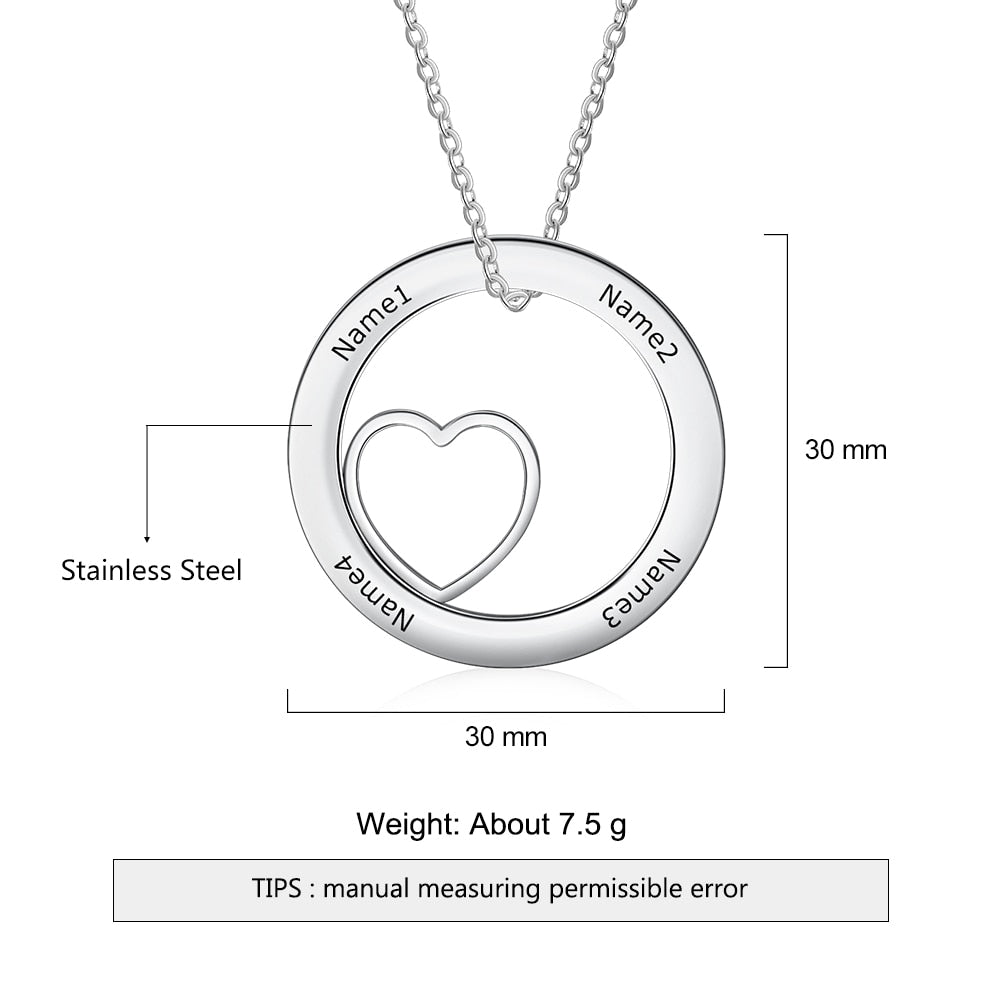 Personalized Round Cordate Necklace With 4 Names-Florence Scovel