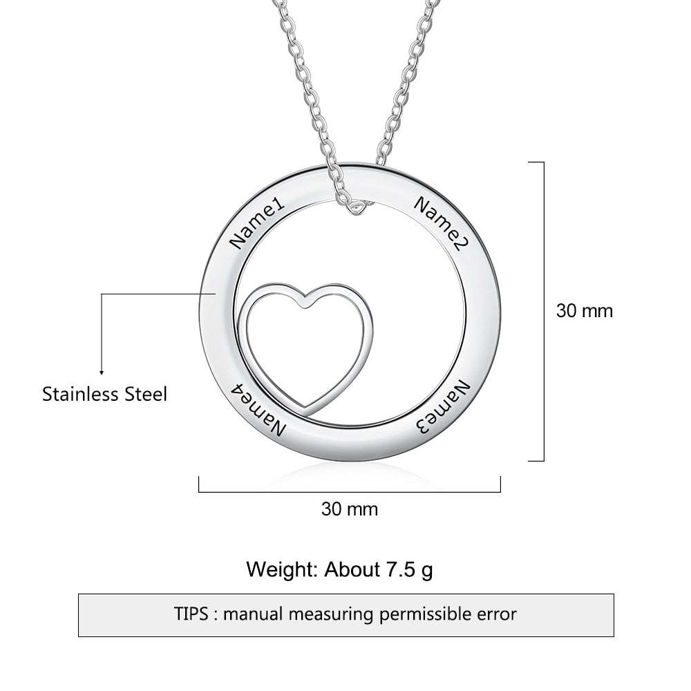 Personalized Round Cordate Necklace With 4 Names-Florence Scovel