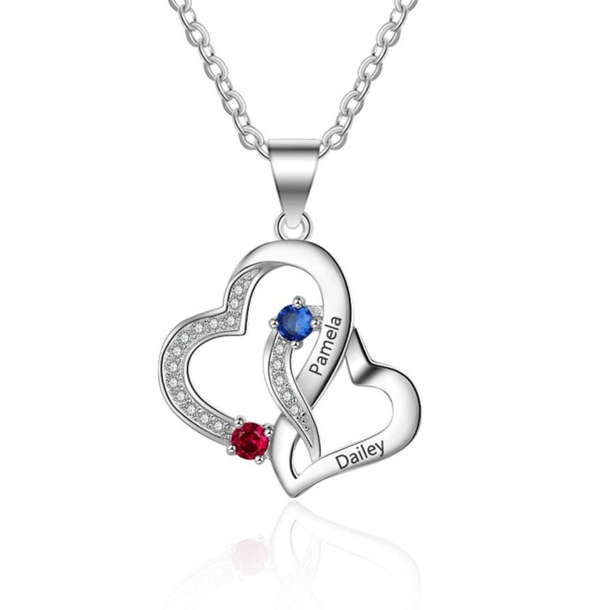 Personalized Engraved Pendant Necklaces for Women Customized 2 Birthstones Intertwined Heart Necklace Wedding Jewelry-Florence Scovel