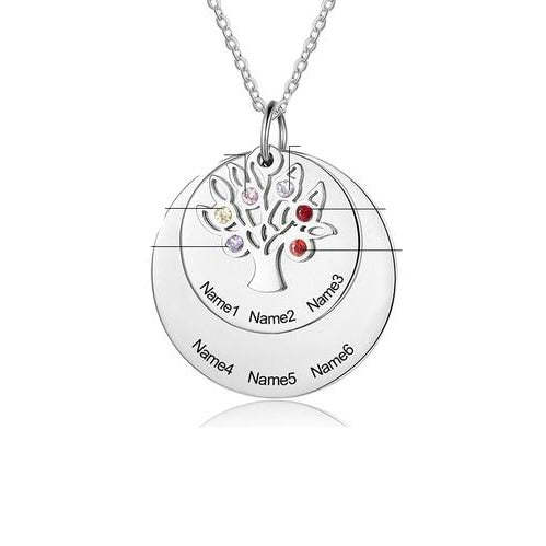 Personalized Family Name Engraved Necklaces for Women Tree of Life Stainless Steel Pendant Necklace with 6 Birthstones Jewelry-Florence Scovel