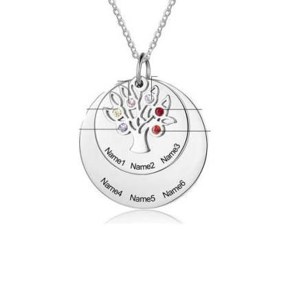 Personalized Family Name Engraved Necklaces for Women Tree of Life Stainless Steel Pendant Necklace with 6 Birthstones Jewelry-Florence Scovel