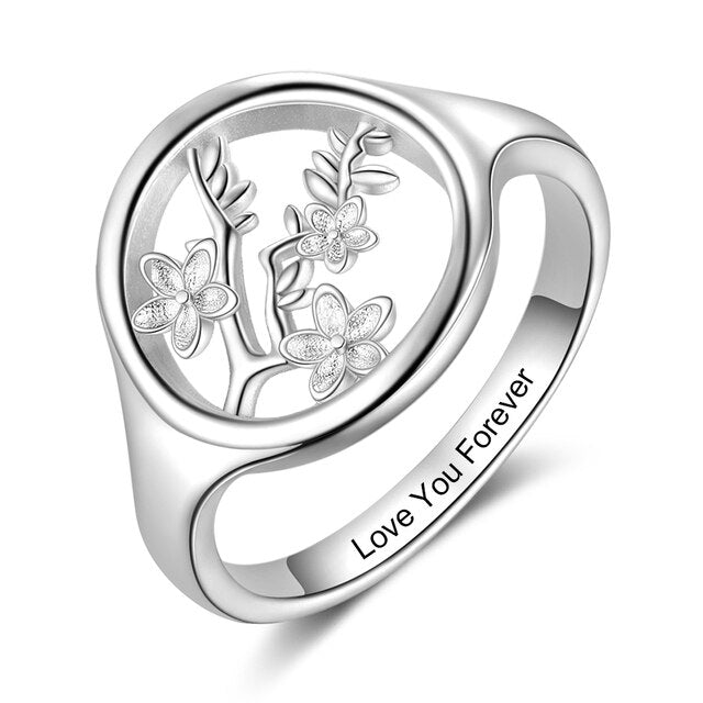 Customized Engraving Branches Leaves Blossom Rings for Women Personalized Name Wedding Rings Female Jewelry-Florence Scovel