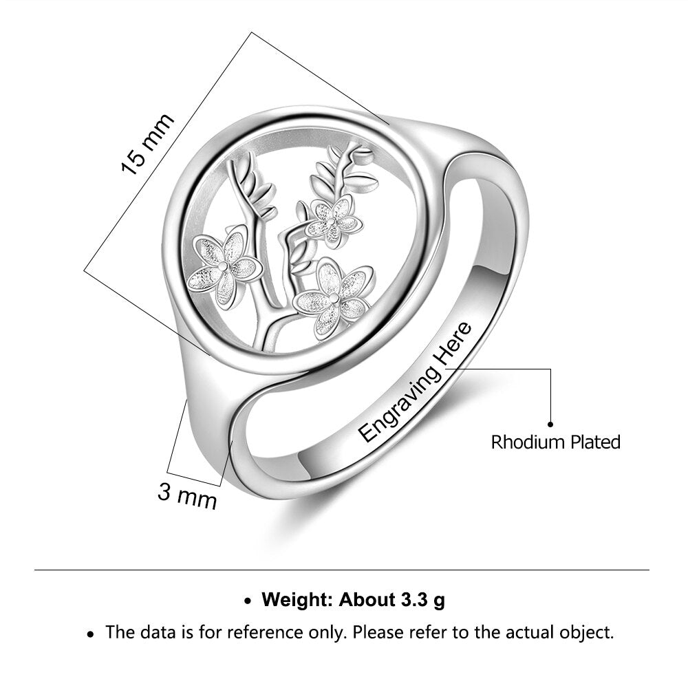 Customized Engraving Branches Leaves Blossom Rings for Women Personalized Name Wedding Rings Female Jewelry-Florence Scovel