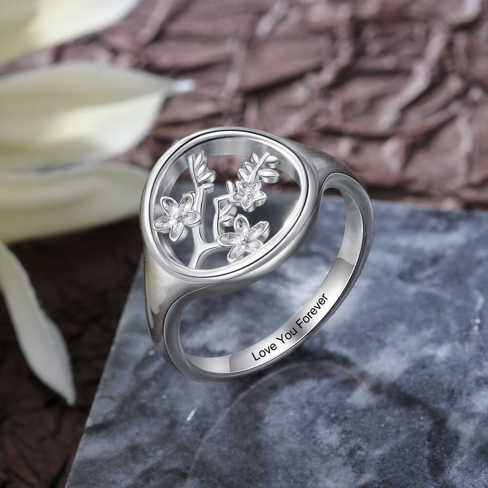 Customized Engraving Branches Leaves Blossom Rings for Women Personalized Name Wedding Rings Female Jewelry-Florence Scovel