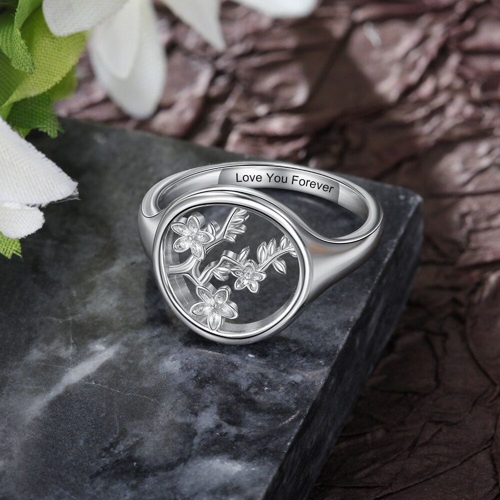 Customized Engraving Branches Leaves Blossom Rings for Women Personalized Name Wedding Rings Female Jewelry-Florence Scovel