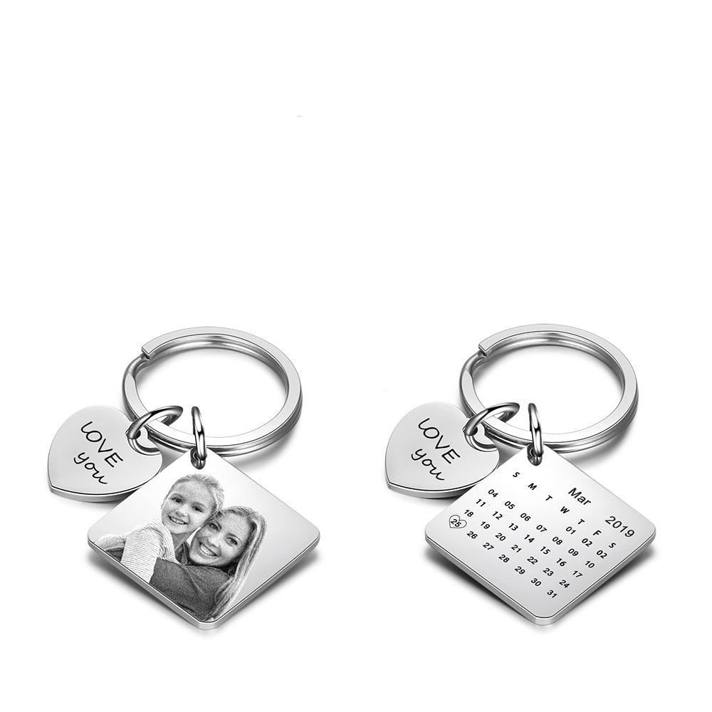 Custom Name And Date Engraved Calendar Keychains-Florence Scovel