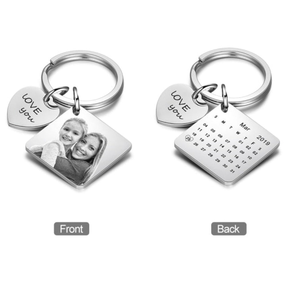 Custom Name And Date Engraved Calendar Keychains-Florence Scovel