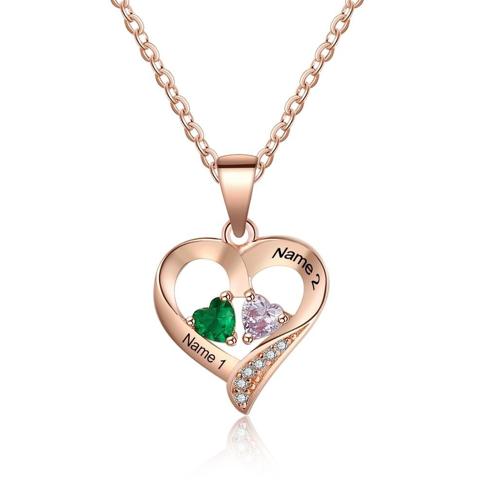 925 Sterling Silver Name Necklace with 2 Birthstones Custom Engraved Heart Pendant Necklace Mothers Gift-Florence Scovel