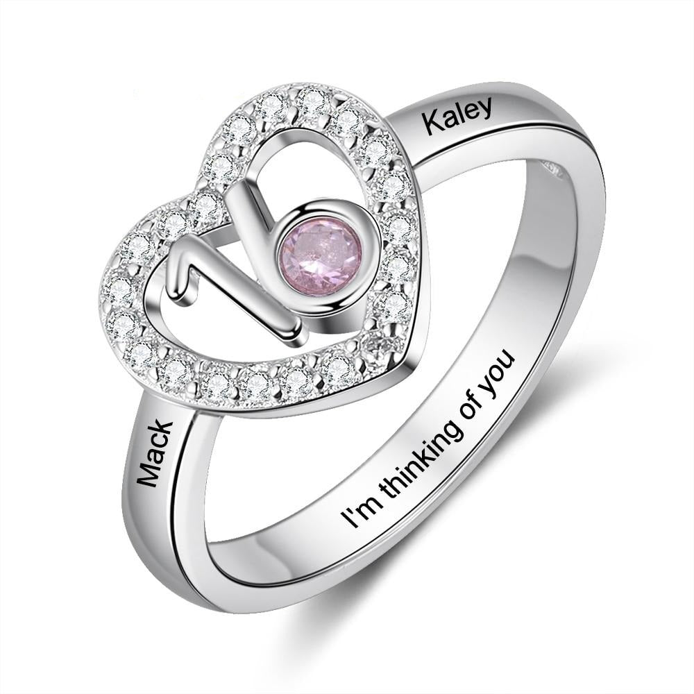 Personalized Birthstone Heart Rings for Women Customized Engraved Name Ring with Zirconia 16 Years Old Birthday Gifts-Florence Scovel