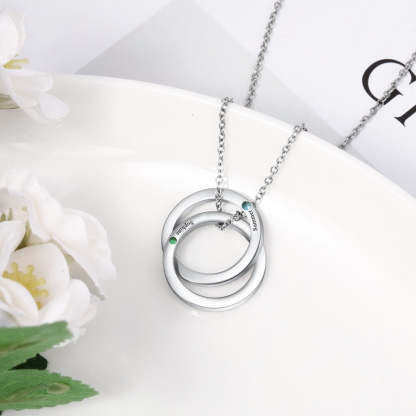 Personalized Double Circles Pendant with Birthstone Custom Name Engraved Stainless Steel Necklace Couple Gift-Florence Scovel
