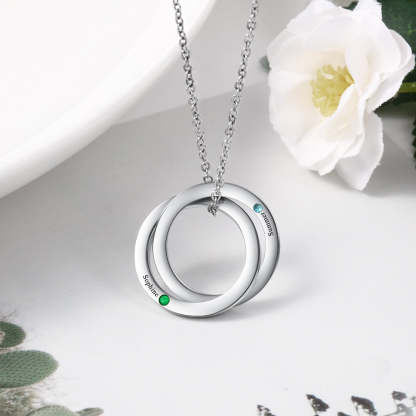 Personalized Double Circles Pendant with Birthstone Custom Name Engraved Stainless Steel Necklace Couple Gift-Florence Scovel