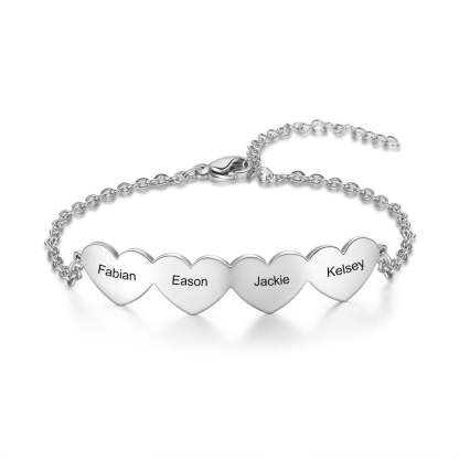 Customized 4 Hearts Charm Bracelets  for Women Stainless Steel Personalized Engraved Bracelets Custom Jewelry Gifts-Florence Scovel