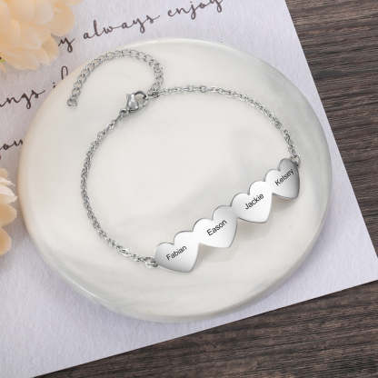Customized 4 Hearts Charm Bracelets  for Women Stainless Steel Personalized Engraved Bracelets Custom Jewelry Gifts-Florence Scovel