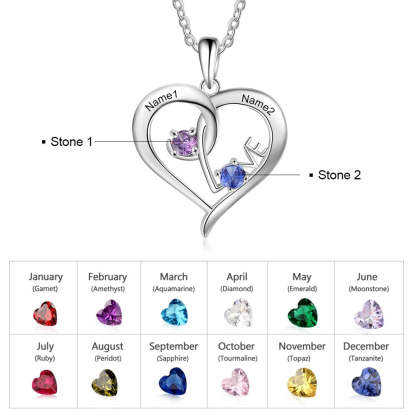 Personalized Heart Necklace with Birthstone "LOVE" - Mothers Gifts-Florence Scovel