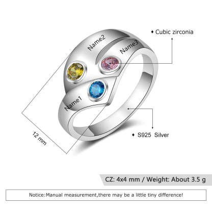 Personalized 925 Sterling Silver Rings for Women Customized 3 Names Birthstone Ring Mother Child Family Gift-Florence Scovel