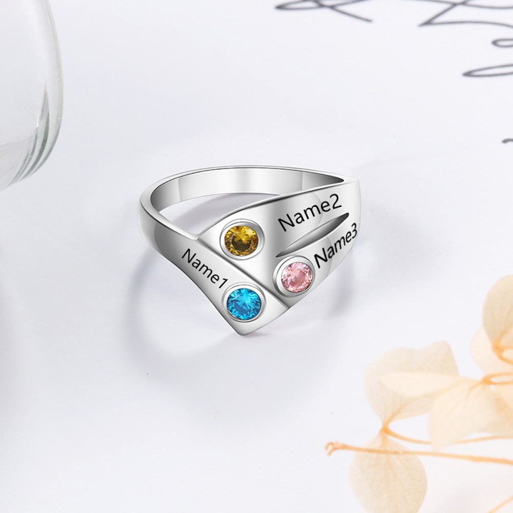Personalized 925 Sterling Silver Rings for Women Customized 3 Names Birthstone Ring Mother Child Family Gift-Florence Scovel