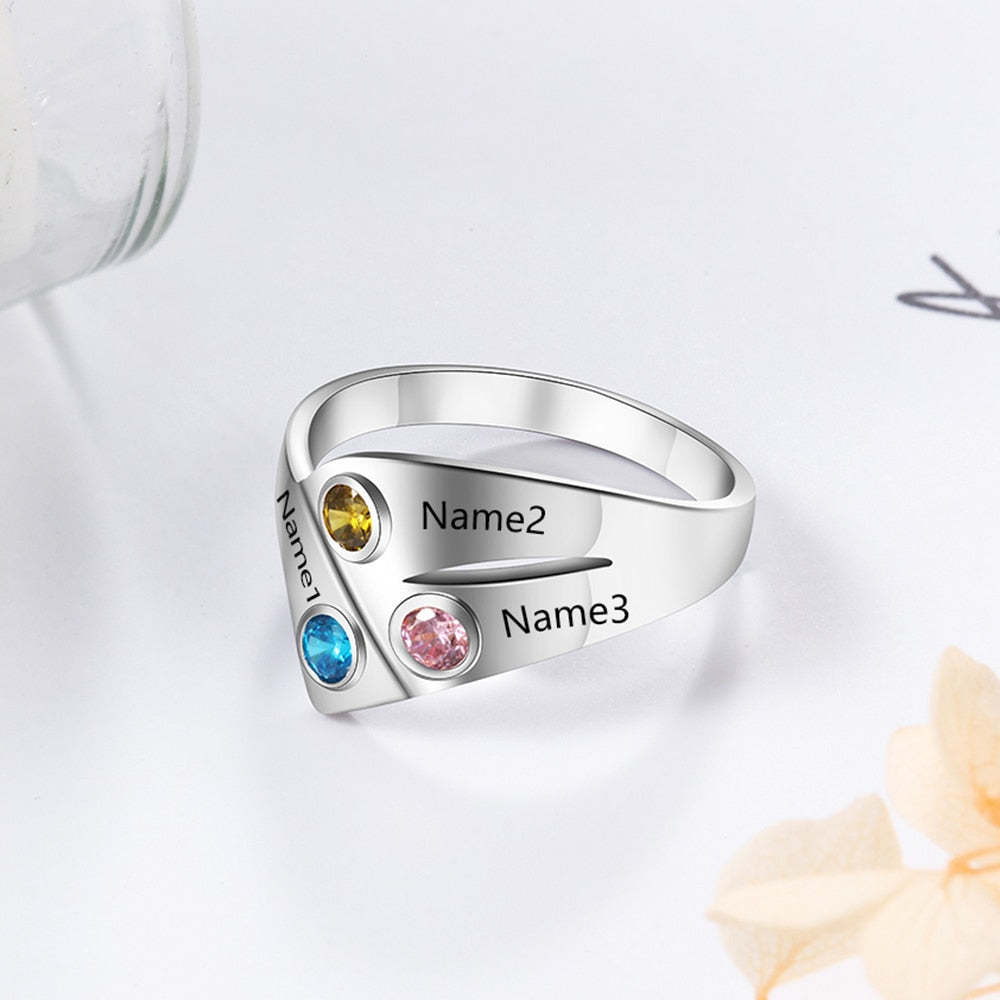 Personalized 925 Sterling Silver Rings for Women Customized 3 Names Birthstone Ring Mother Child Family Gift-Florence Scovel