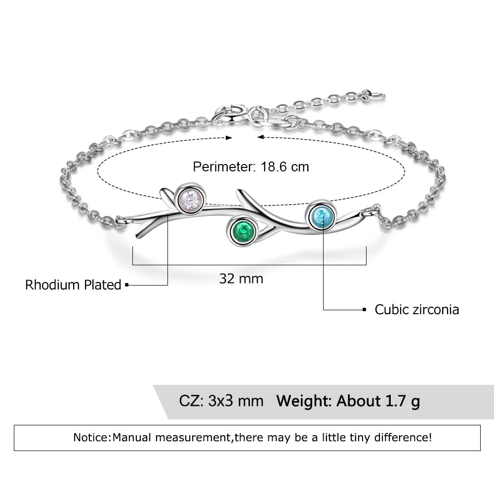 Customized 3 Birthstones Bracelets for Women Branch Bracelets & Bangles Personalized Gift Wedding Jewelry-Florence Scovel